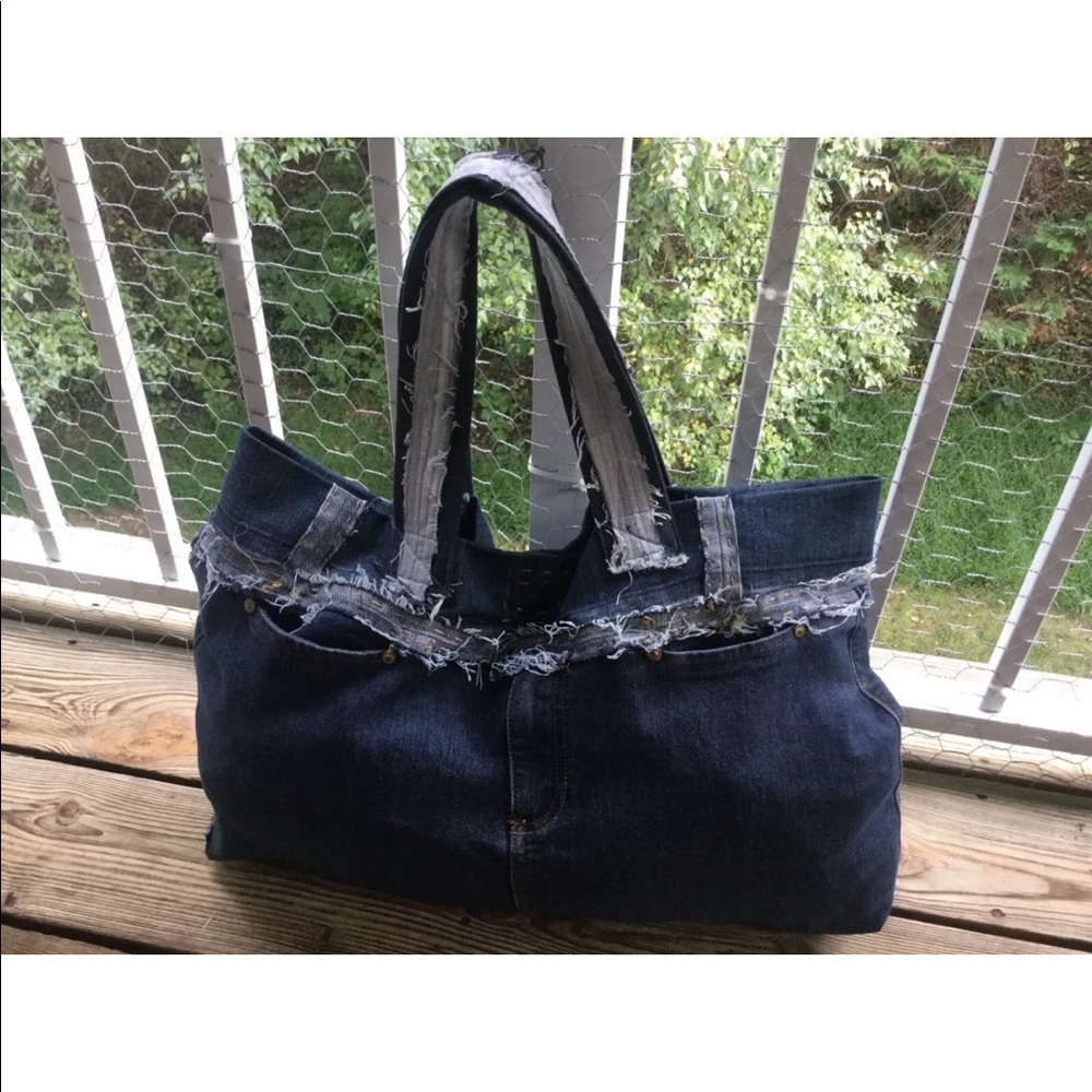 Upcycled Reinvented Distressed Denim Jeans Bag